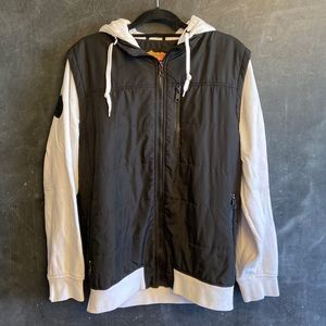 Empyre surplus co. Men’s hooded jacket size medium. Black with white sleeves.